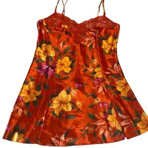 Victoria’s‎ Secret Sexy Chemise Lingerie Nightgown Orange Floral Vintage 90s